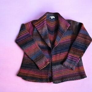 Orvis Multi-colored, Wool Blend Striped Cardigan